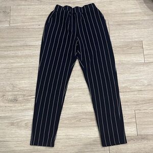 Women’s Navy Blue Striped Pants Stretchy Waist